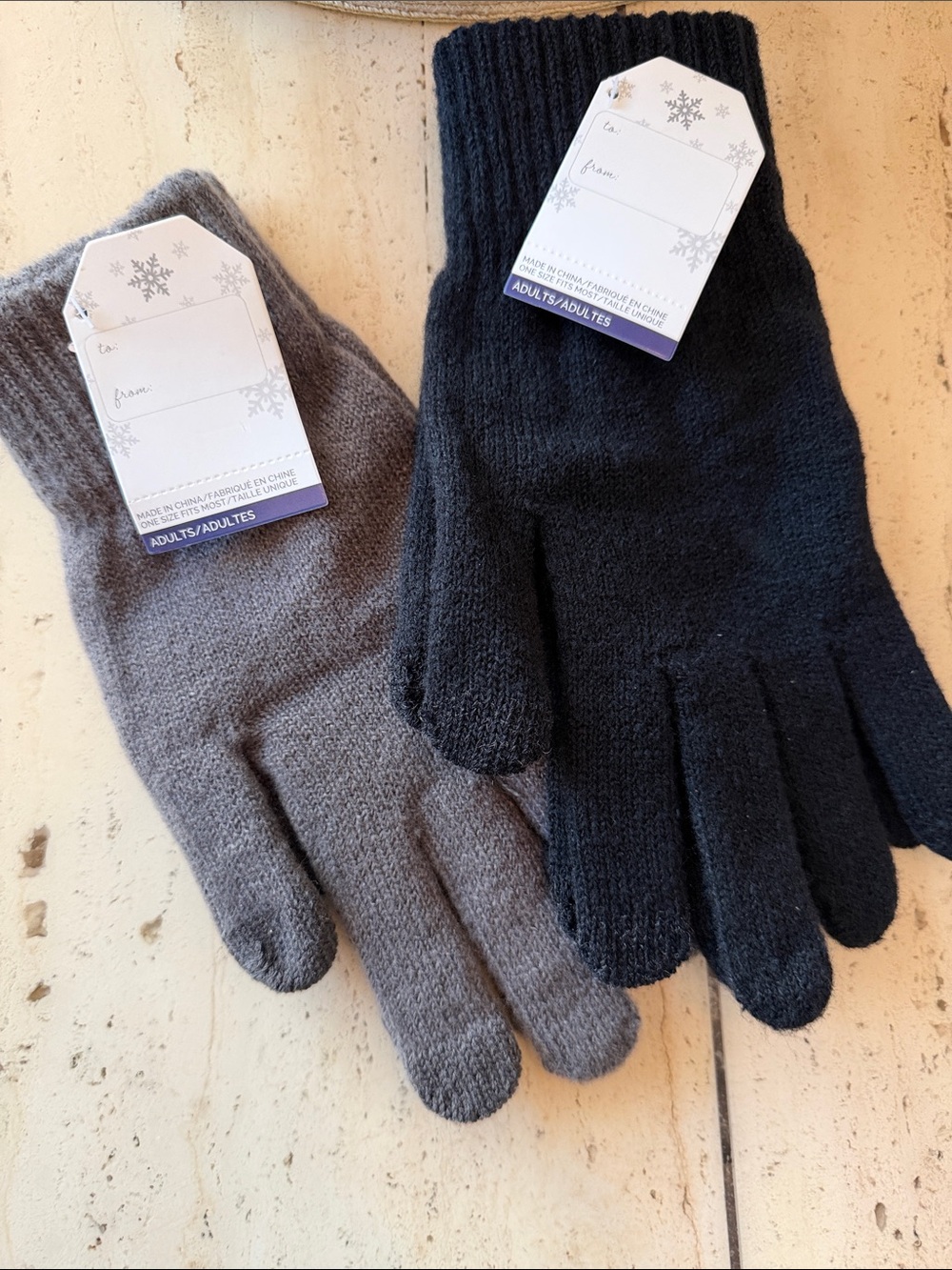 Men's Knit Winter Gloves Set of 2 Black Pair and Gray Pair w/Gift Tags